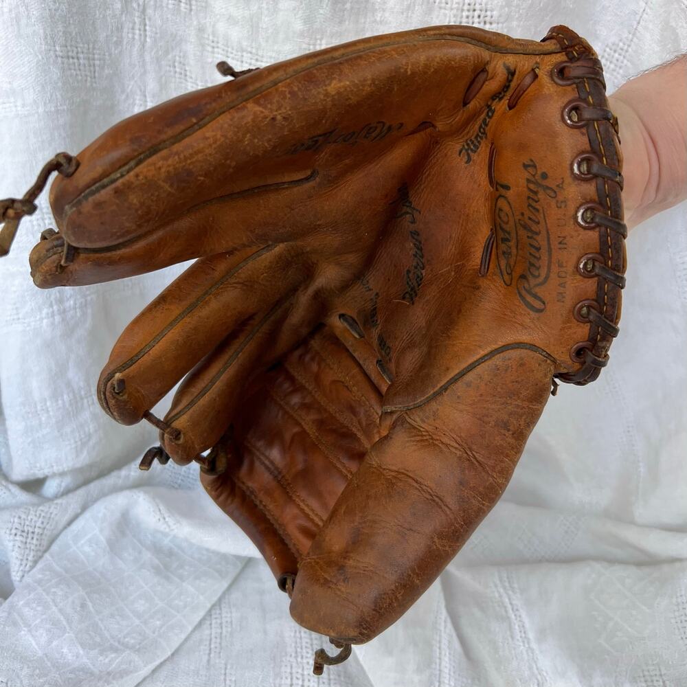 Vintage Rawlings Warren Spahn AMC 7 Baseball‎ Glove Leather Hinged Pad 1950s USA